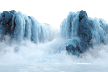 Frozen waterfall cascading over icy rocks