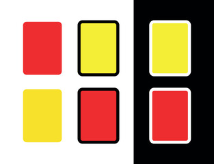 Yellow and red card icon. Attribute of football or game rules. Referee system of punishment for violation of rules. Symbol of sports match, referee or championship soccer.