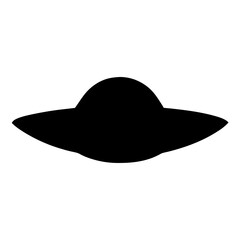 Black silhouette of a classic flying saucer over white background image