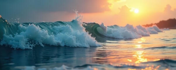 Fototapeta premium Softly glowing morning light reflects off ocean waves, morning, sunrise, sea