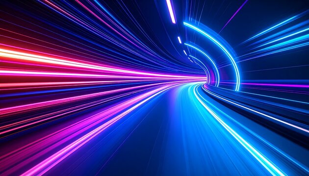 3D Rendering of highway in city. High speed motion blur. Concept of leading in business, Hi tech products background, artificial intelligence, hyper loop, virtual reality, high speed network.