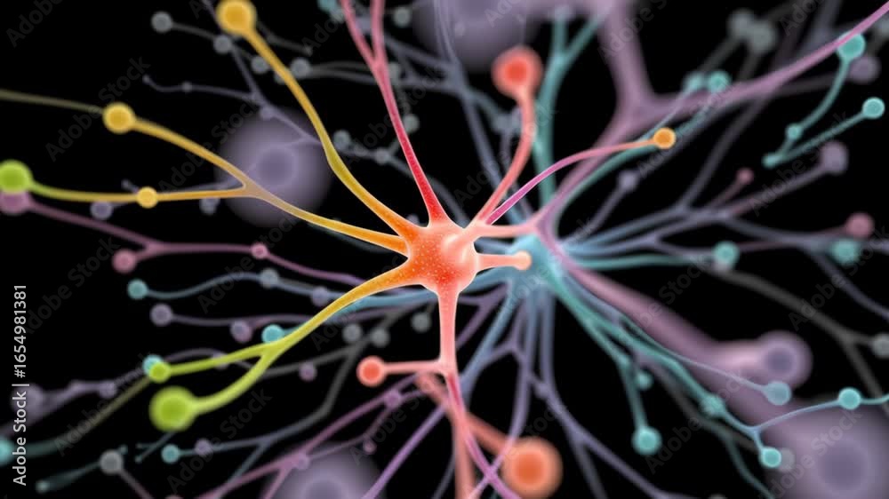 Sticker abstract colorful network structure with radiating lines and nodes on dark background