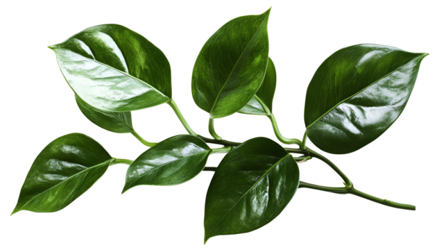 Glossy Green Leaves on a Branch Isolated on Transparent Background A Natural Element for Design Projects