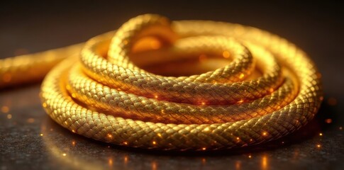 Fototapeta premium A coiled golden rope, gleaming, intricate details , shiny, rope, bright