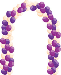 Festive arch made of inflated purple and beige balloons, perfect for celebrations, weddings, or parties