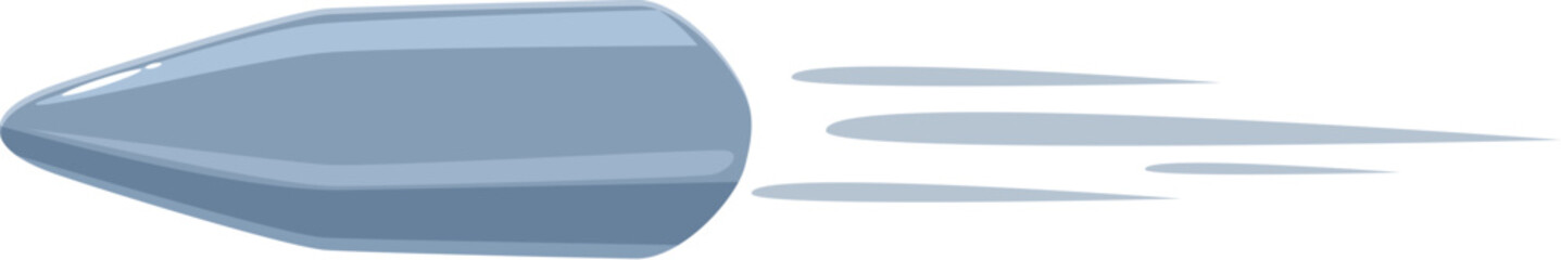 Obraz premium Gray bullet flying and leaving smoke trail, fast metal projectile illustration isolated on white background