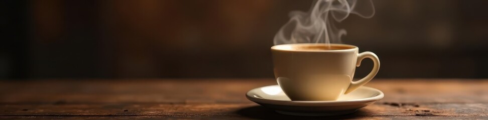 Fototapeta premium Steam rising from a full coffee cup, rich brown liquid, isolated, ceramic