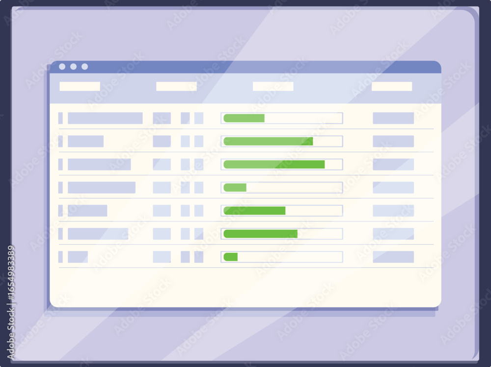 Wall mural spreadsheet software displaying progress bars, indicating ongoing tasks or project completion status