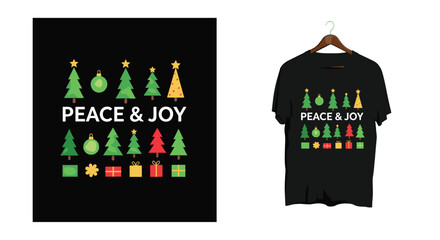 Festive Christmas Trees and Gifts Peace and Joy Graphic T-Shirt