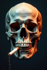 Obraz premium A weathered skull, cigarette dangling from its jaw , bones, morbid, illustration