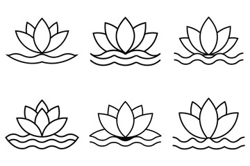 Lotus Flower Icons Floating on Water Layered Designs, Vector Graphics