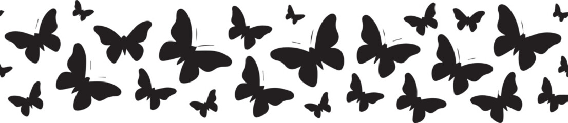 black butterfly silhouettes pattern vector in horizontal band for decorative design elements and nature inspired artwork © AIcon Star
