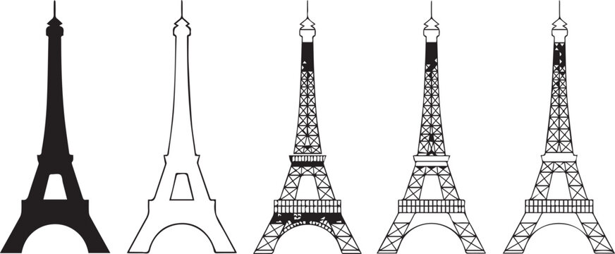 vector eiffel tower silhouettes outline to detailed progressive line art scalable icons for paris architecture design