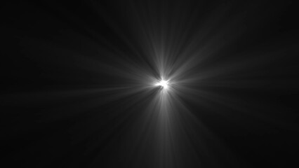 Bright white starburst light flare with radiating beams against a dark background