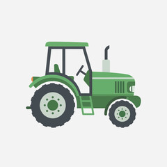 Obraz premium Green tractor with black tires isolated on a white background illustration.