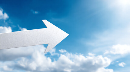 A clear white arrow points upward against a bright blue sky, symbolizing direction and progress in a digital landscape.
