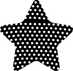 A black star with white polka dots isolated on a white background in a graphic design illustration