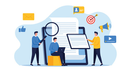 Digital Marketing Team Analyzing Data and Strategy on a Mobile Device