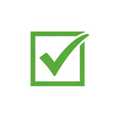 Green check mark in a square isolated on white background