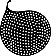 Abstract black shape filled with white circles on a white background with a curved extension on top