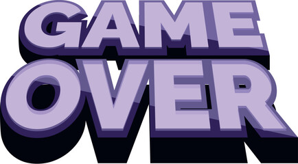 Purple and black 3d game over text with drop shadow isolated on white background