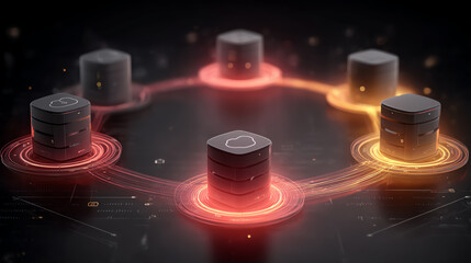 Abstract digital representation of data connectivity, featuring interconnected databases, glowing elements, and a futuristic aesthetic.