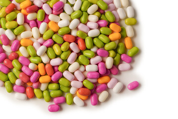 Sweet multicolored candies isolated on white background.