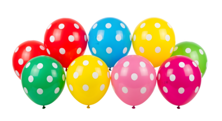 Polka dot printed latex balloons in bright colors, isolated on white background