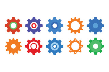 Colorful Gear Vector Bundle with 10 Unique Cogwheel Designs – Industrial Engineering Icons Set