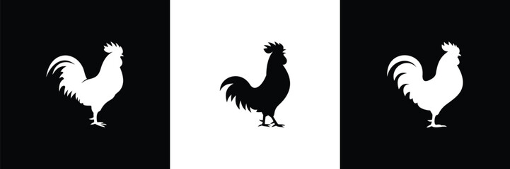 Chicken Silhouette Set. Vector Collection of Farm Animal Silhouette Icons. Vector Illustrations.