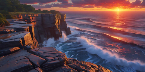 Dramatic Sunset Over Ocean Cliffs