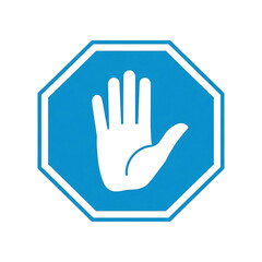 Obraz premium Blue stop sign with white hand isolated on white background