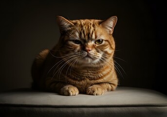 Portrait of a chubby orange cat with a disgruntled look.