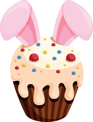 Festive easter cupcake decorated with bunny ears and colorful sprinkles, adding a touch of whimsy to holiday celebrations