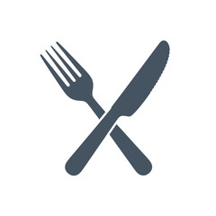 A crossed fork and knife in dark gray against a white background with a transparent checkered pattern