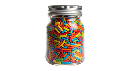 Rainbow sprinkle jar, isolated on white background