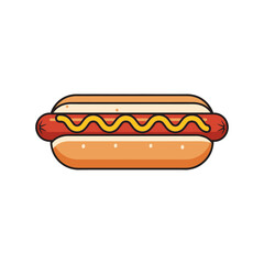 Isolated cartoon illustration of a hot dog with mustard on a white background in vector format