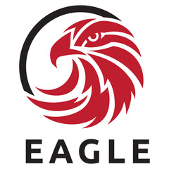 Fototapeta premium Red eagle head logo design inside a black circle on white background