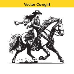 Fototapeta premium A Cowgirl Vector line art. 