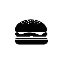 A black and white graphic illustration of a burger with sesame seeds on the top bun design