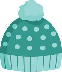 Stylish green winter beanie with a fluffy pompom and playful polka dots, offering warmth and a fashionable touch