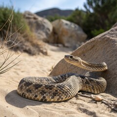 Fototapeta premium a snake is laying on the sand in the desert