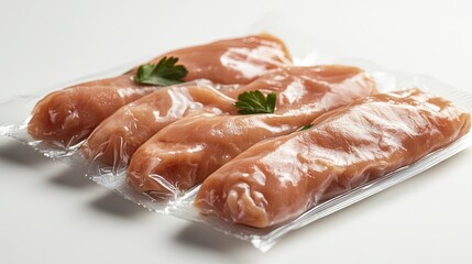 Freshly Packaged Raw Chicken Tenders on Clean White Background - Ready-to-Cook Chicken in Hygienic Packaging. 