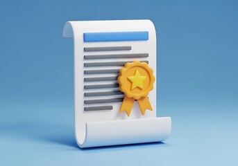 3D certificate icon with golden star against blue background
