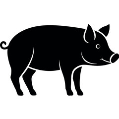 Fototapeta premium Stylized Silhouette of a Domestic Pig Standing Profile View Farm Animal Livestock Icon Vector Illustration
