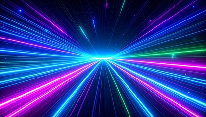 A vibrant display of radiating neon lines in a dynamic, futuristic composition.