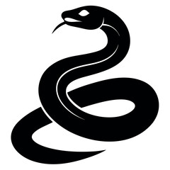Obraz premium Coiled Snake Silhouette with Forked Tongue, a Reptilian Vector Illustration in Striking Black and White