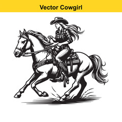 A Cowgirl Vector line art.	
