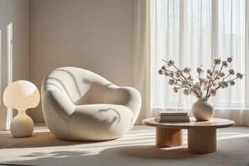 Cozy modern living room with plush armchair and natural light