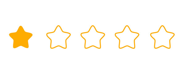 Single gold star rating icon isolated on white background, minimal review symbol, one star feedback mark, customer rating design, quality grade, outline star symbol, ranking, feedback evaluation mark
